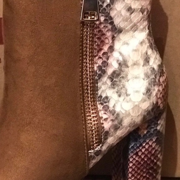 Bamboo Cognac Snake Print Color Block Heel Boot 10 - Picture 4 of 7